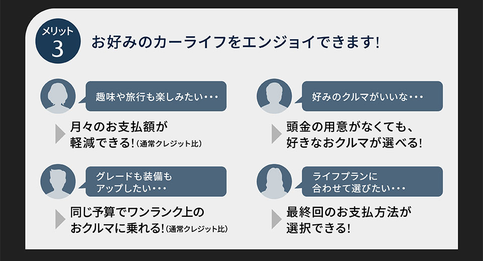 メリット3 お好みのカーライフをエンジョイできます！