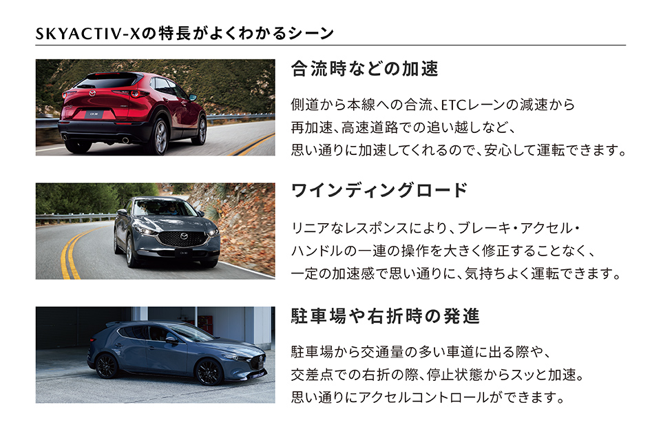 SKYACTIV-Xの特長がよくわかるシーン