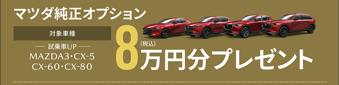 マツダ純正オプション 対象車種：MAZDA3・CX-5・CX-30・CX-60・CX-80 8万円（税込）分プレゼント